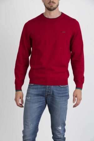 SUN68-MAGLIONE GIROCOLLO DOUBLE RIB-SNK41105 ROSSO