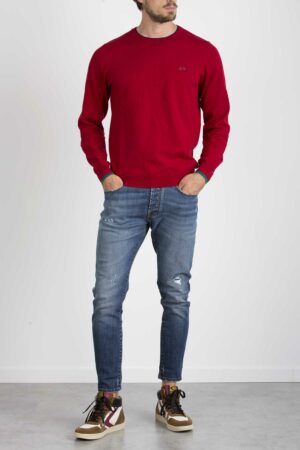SUN68-MAGLIONE GIROCOLLO DOUBLE RIB-SNK41105 ROSSO
