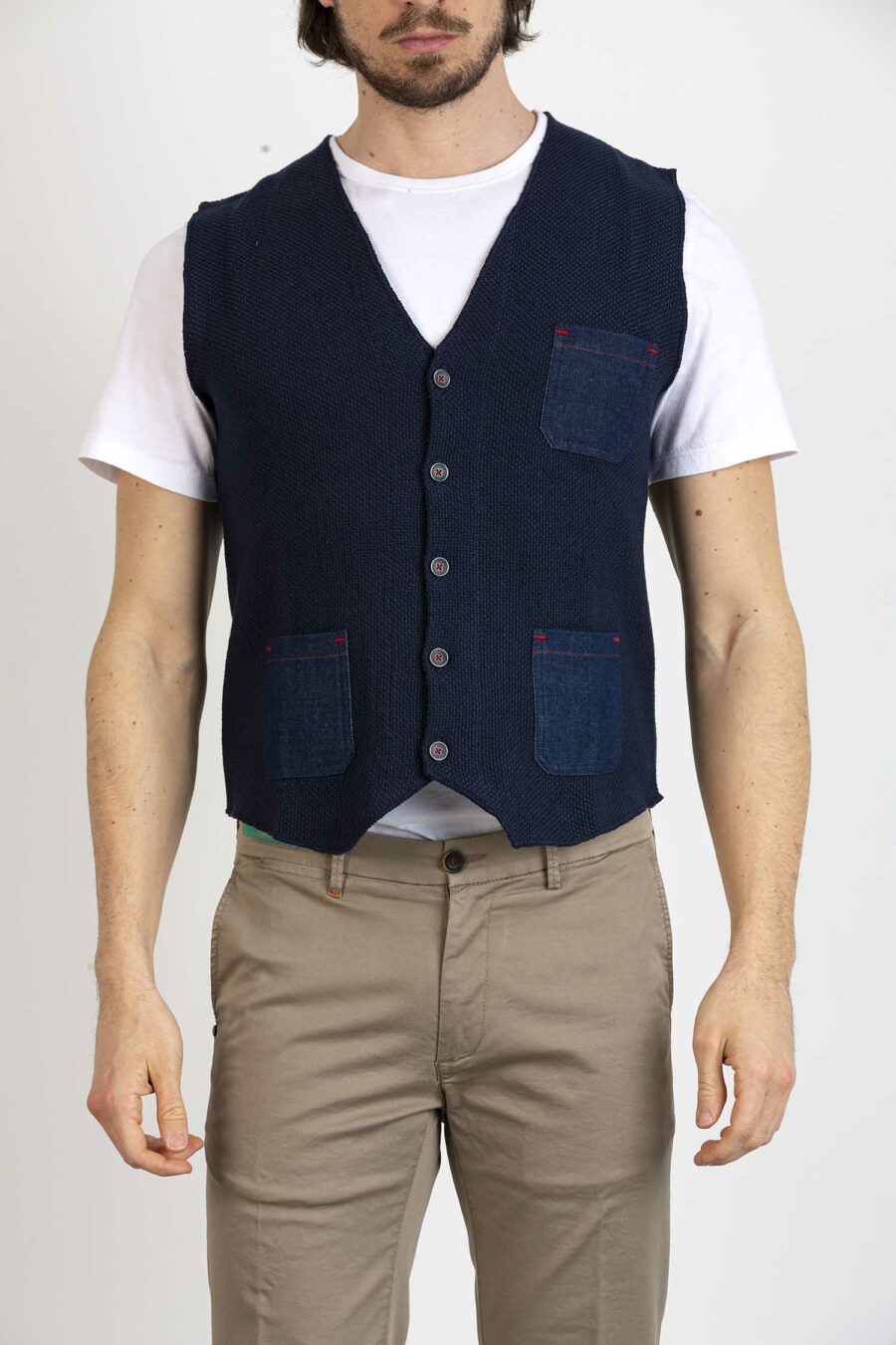 ALBARENA-GILET CON TASCHE DENIM-ALBA429 BLU