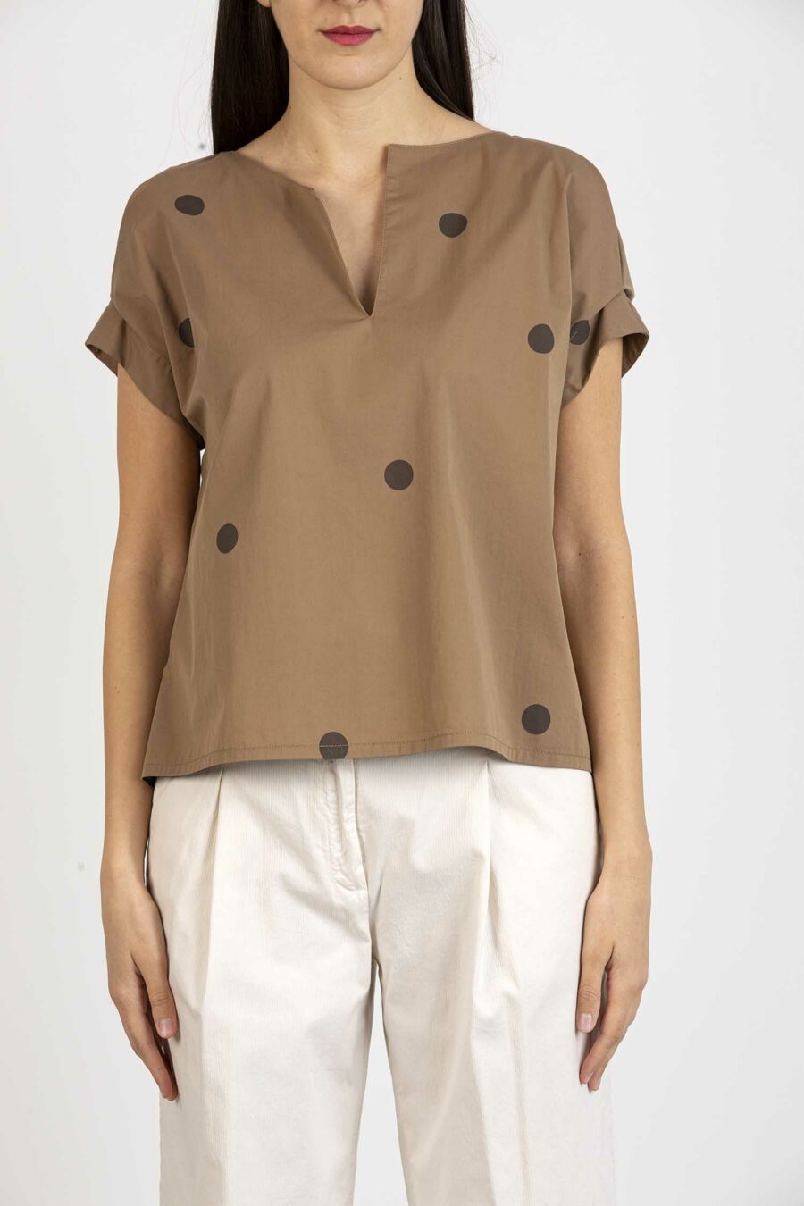ALESSIA SANTI-BLUSA POIS GRANDI-ASSD45018 MARRONE
