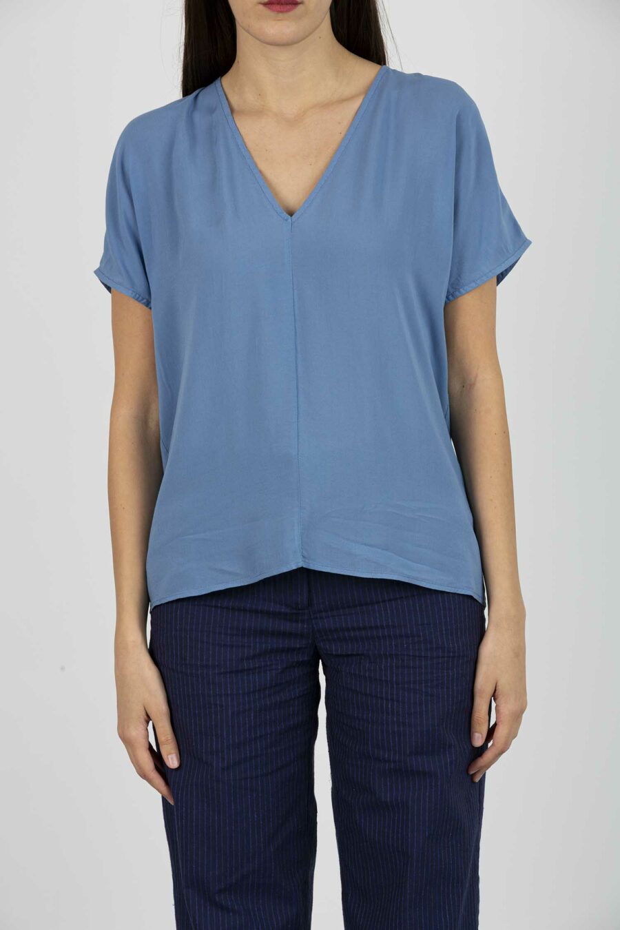 ALESSIA SANTI-BLUSA COLLO V-ASSD45024 AZZURRO