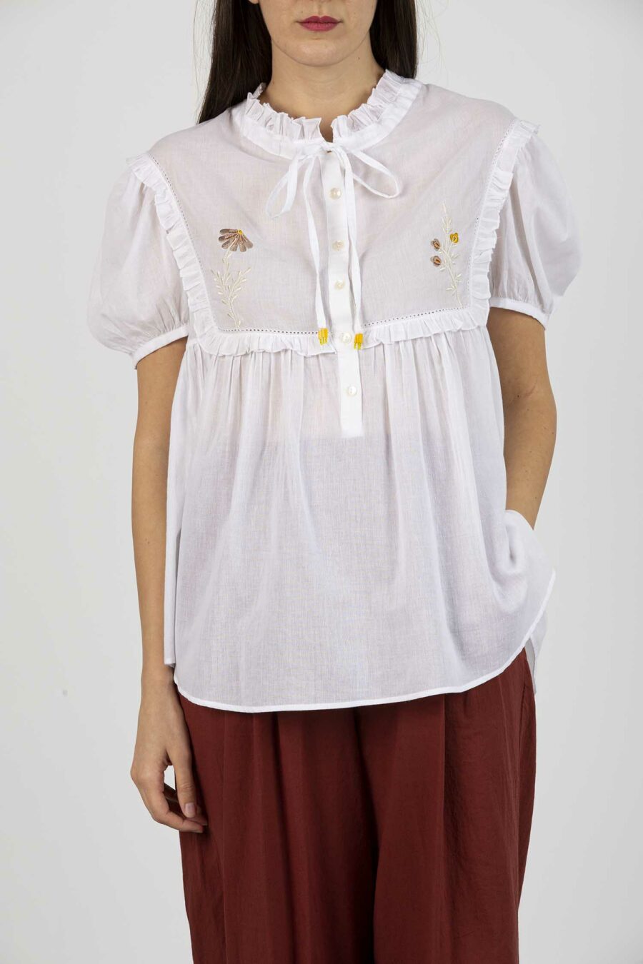 ALESSIA SANTI-BLUSA RICAMO-ASSD45038 PANNA