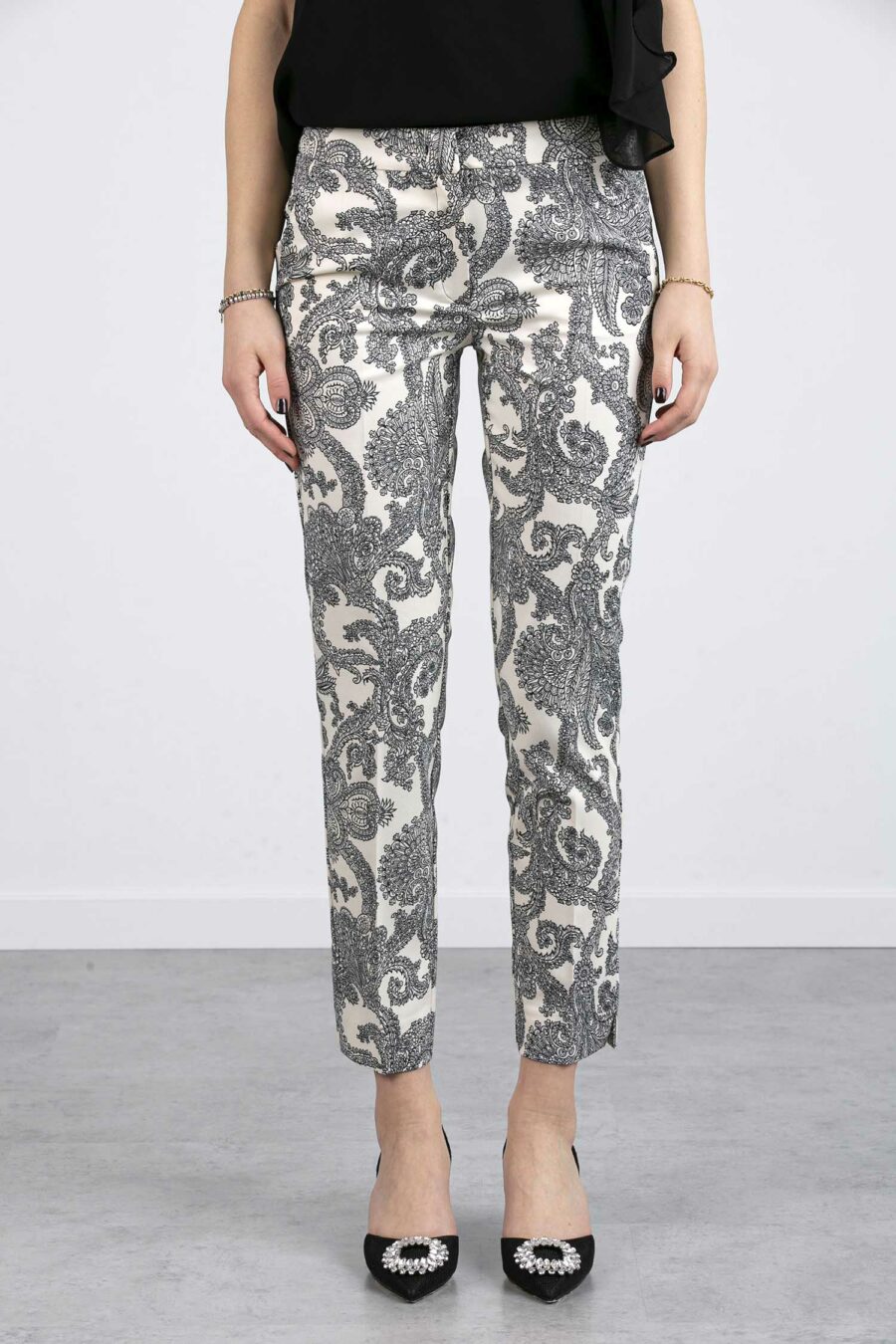 EMME MARELLA-PANTALONE STRETCH STAMPATO-EMFADOP2 PANNA
