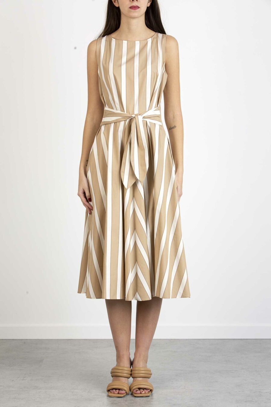 EMME MARELLA-ABITO IN COTONE UNITO E FANTASIA-EMMATILDE BEIGE