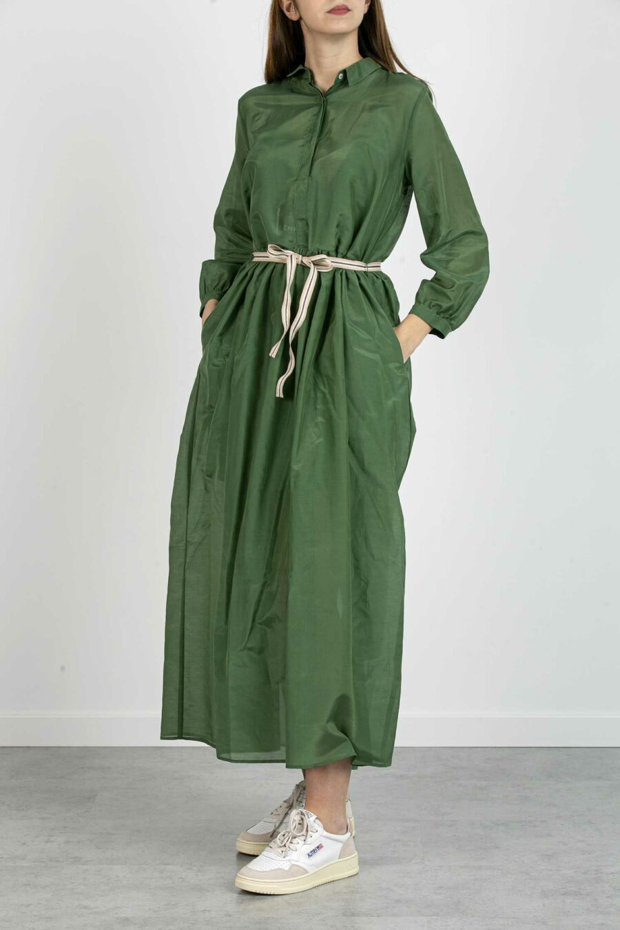 EMME MARELLA-ABITO IN MUSSOLA COTONE E E SETA-EMPESCO VERDE