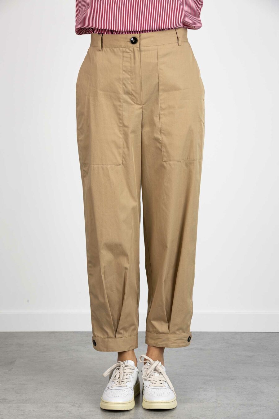 EMME MARELLA-PANTALONE IN COTONE UNITP E FANTASIA-EMTONALE BEIGE