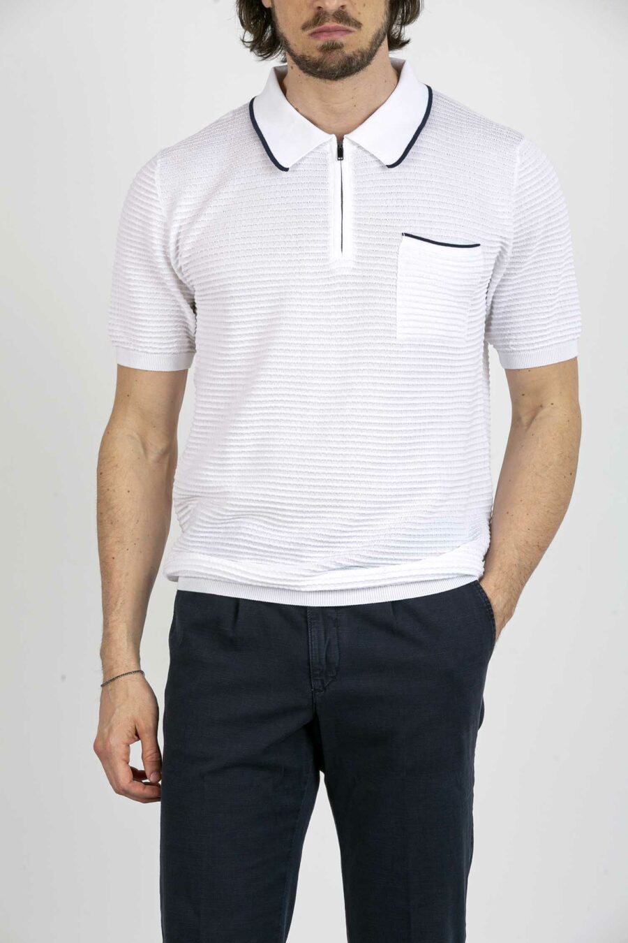 IRISH-POLO MEZZA ZIP CON TASCHINO-IRISS2205 BIANCO