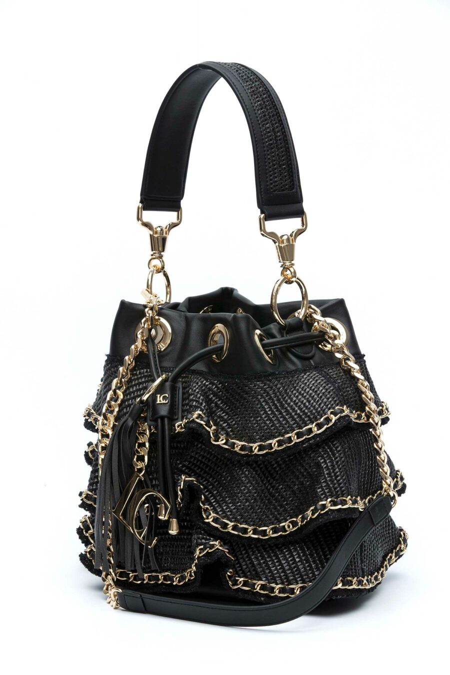 LA CARRIE-SECCHIELLO WAVE IN RAFFIA E SYNTHETIC-LCEM102RAE BLACK