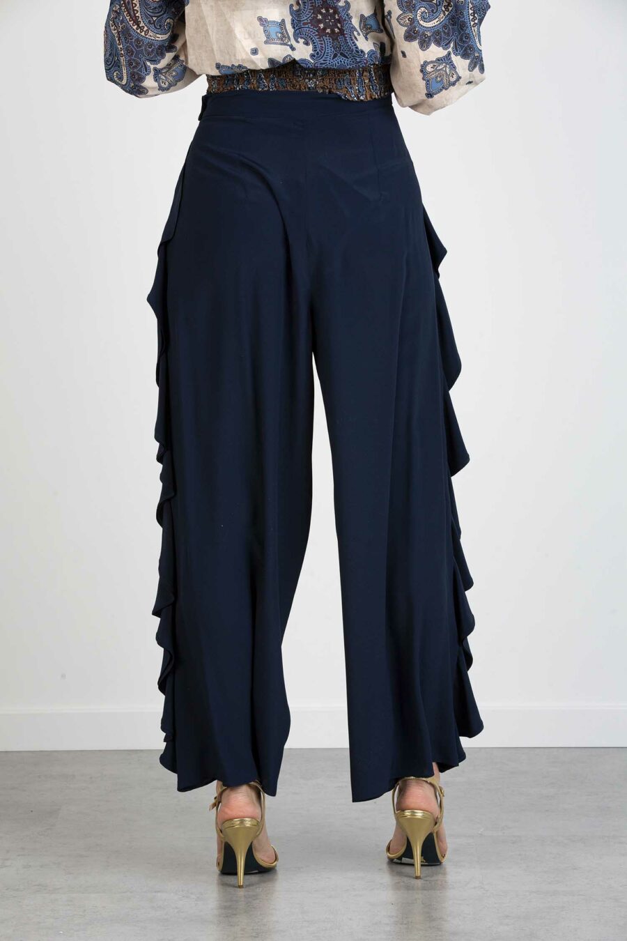 MARELLA-PANTALONE LUNGO CREPE DE CHINE MISTO SETA-MAGARZA BLU