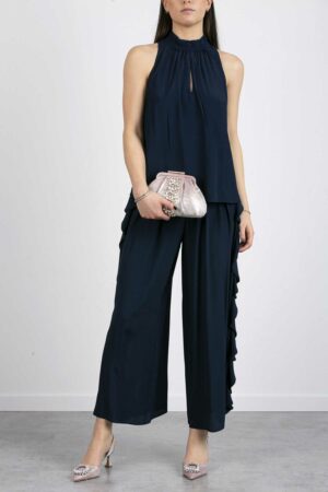 MARELLA-TOP CANOTTA MISTO SETA-MAOVIDIO BLU
