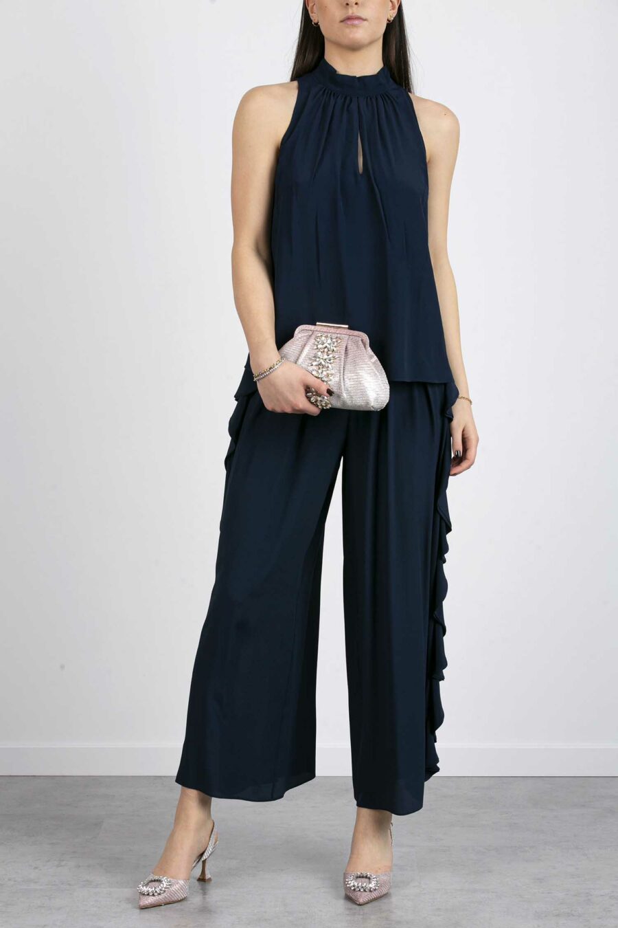 MARELLA-TOP CANOTTA MISTO SETA-MAOVIDIO BLU