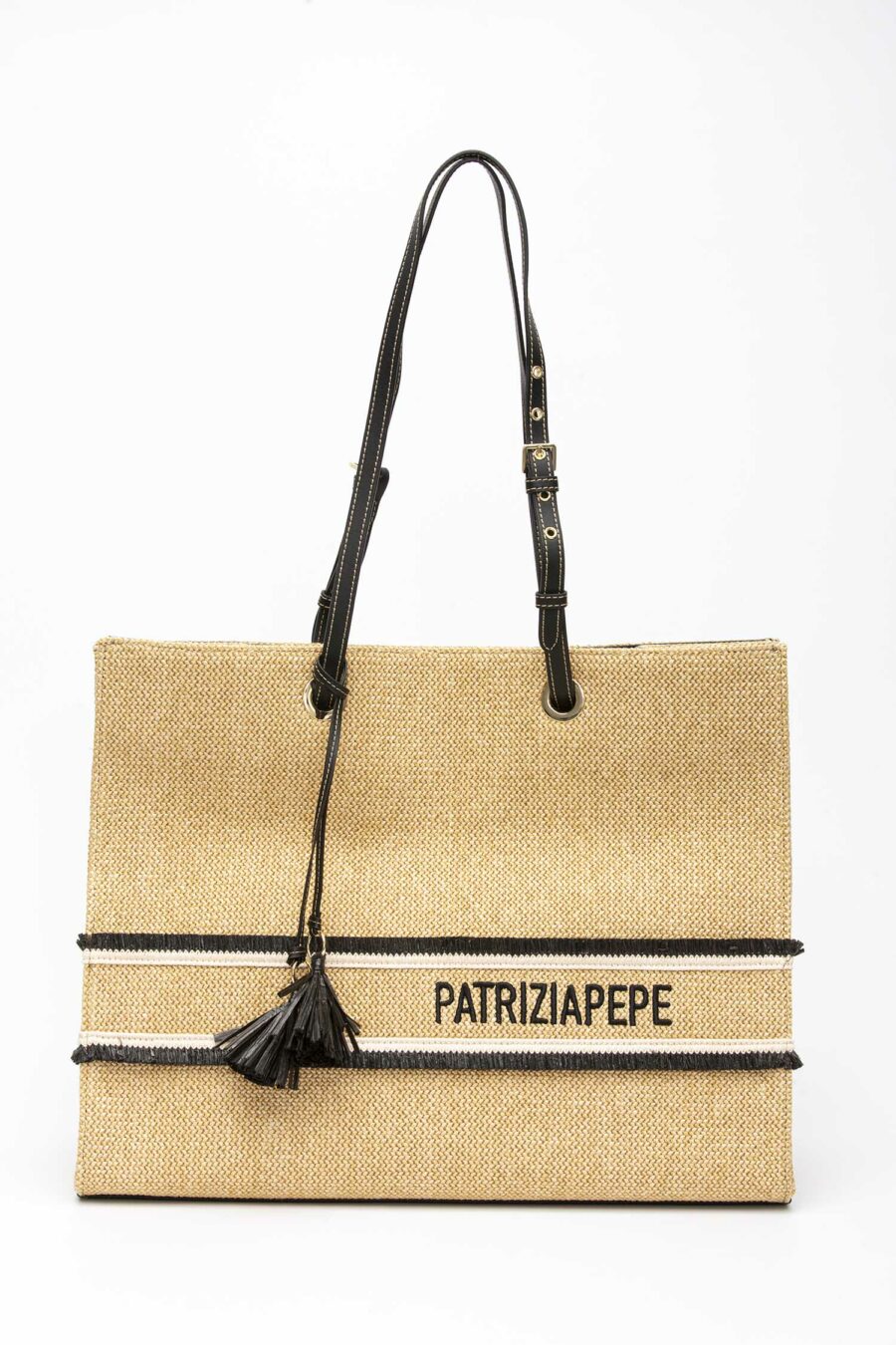 PATRIZIA PEPE-MAXILOGO TOTE STRAW-PP2B0006V004 NATBLACK