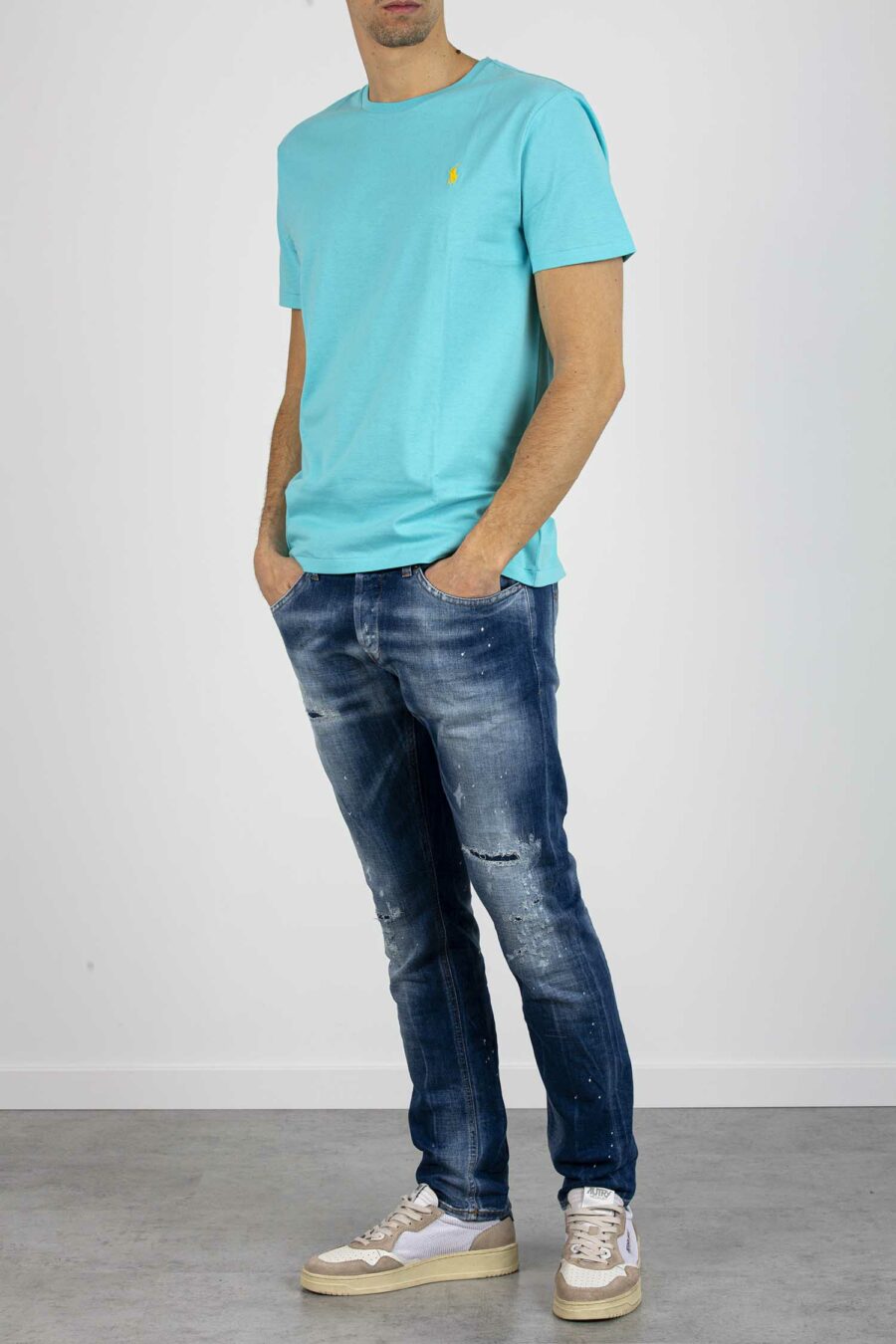 RALPH LAUREN-T-SHIRT CUSTOM SLIM FIT GIROCOLLO-RL671438P2 BLUE