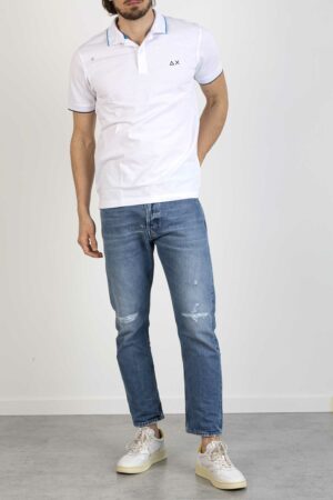 SUN68-POLO SMALL STRIPE ON COLLAR EL.-SNA32110 BIANCO