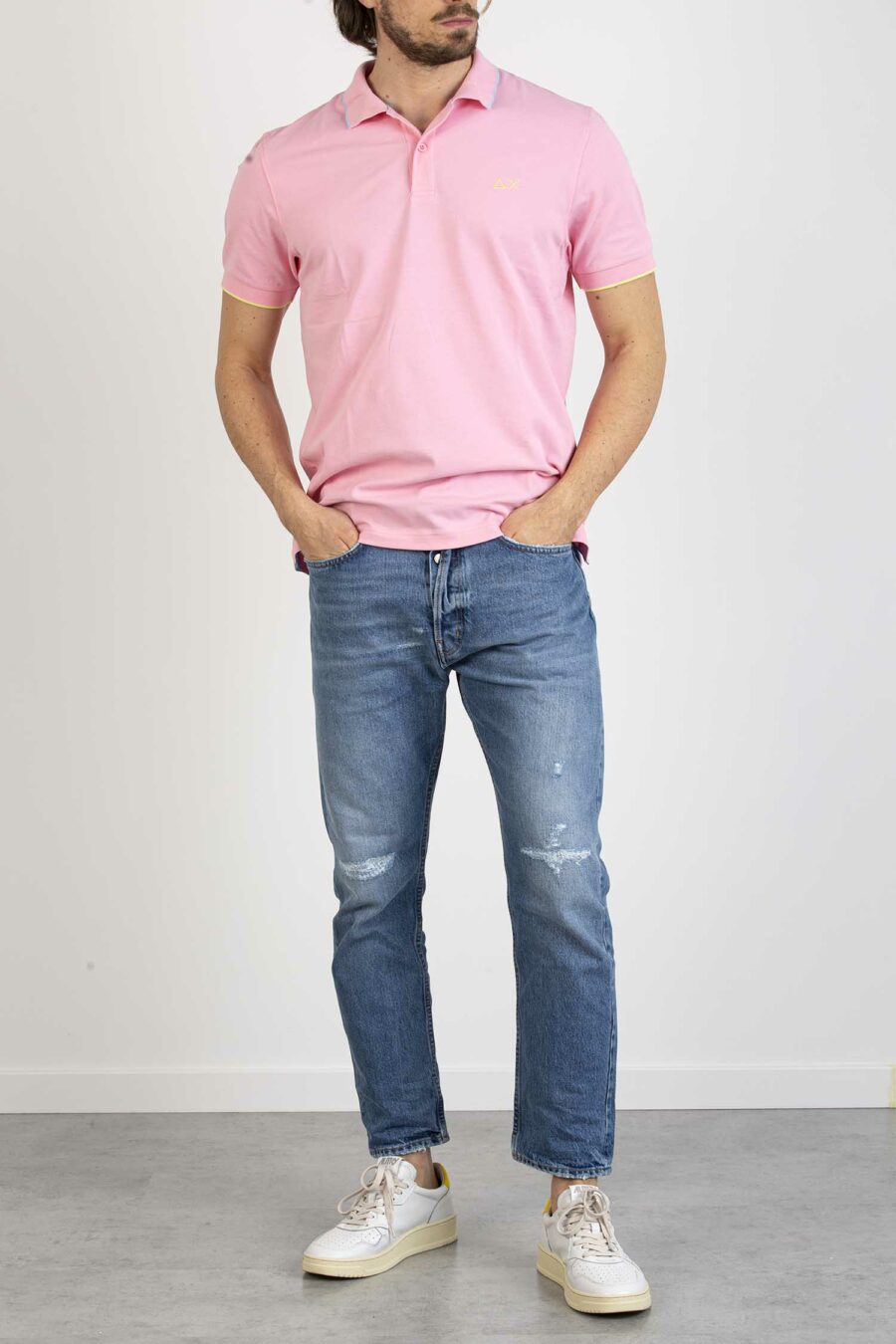 SUN68-POLO SMALL STRIPE ON COLLAR EL.-SNA32110 ROSA