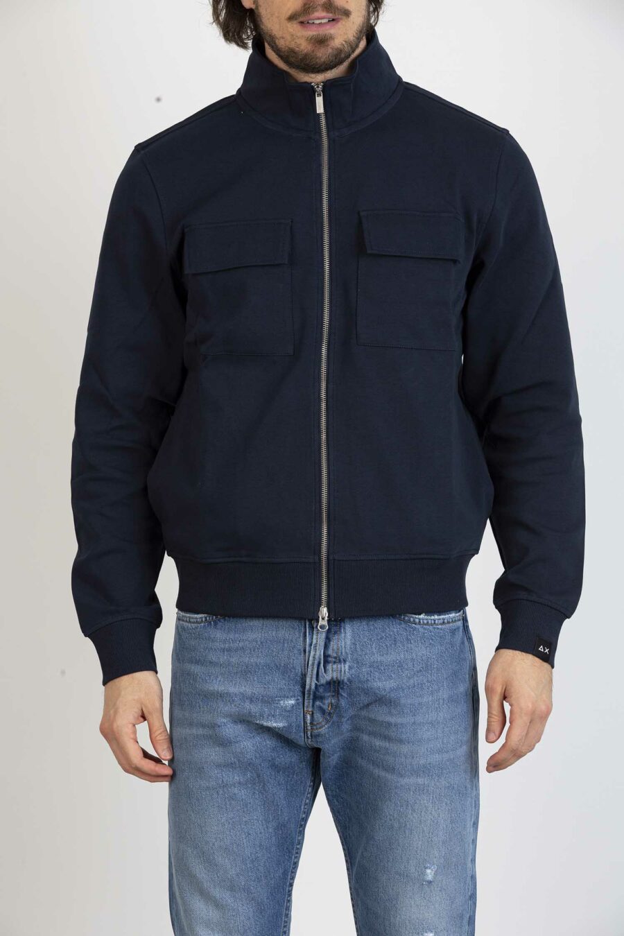 SUN68-FULL ZIP FORMAL POCKET ON CHEST COTT. FL.-SNF32126 NAVY