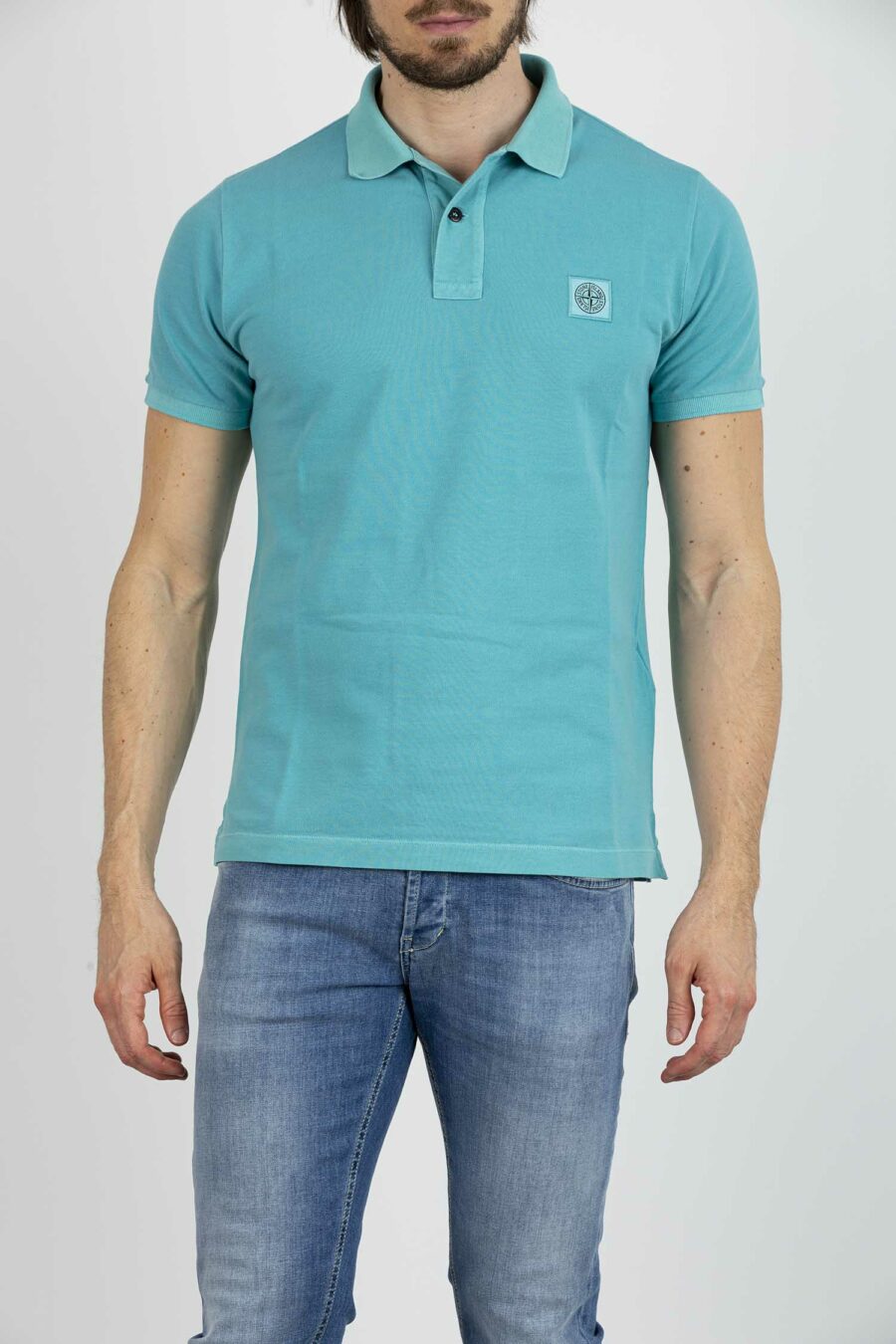 STONE ISLAND-POLO PIQUET TINTO IN CAPO-ST22S67P2 ACQUA