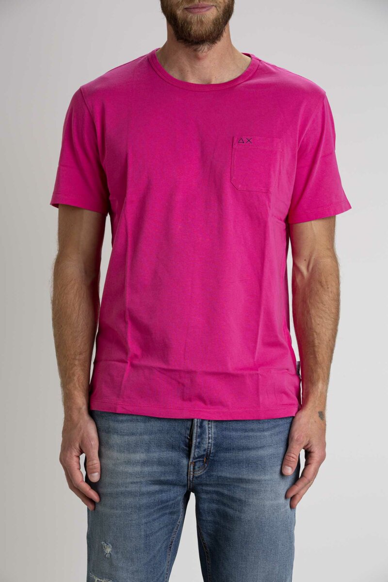 SUN68-T-SHIRT ROUND SOLID POCKET-SNT33101 ROSA