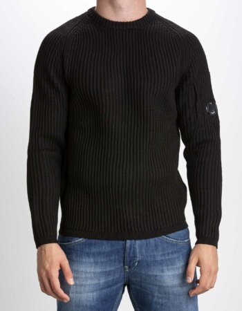 CP COMPANY-MAGLIA CREW NECK IN MERINO WOOL-CPKN204A005292A BLACK