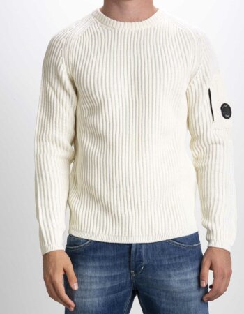 CP COMPANY-MAGLIA CREW NECK IN MERINO WOOL-CPKN204A005292A WHITE