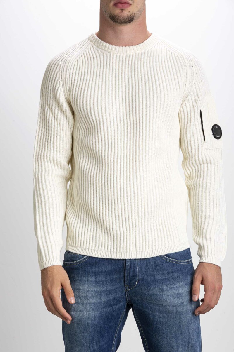 CP COMPANY-MAGLIA CREW NECK IN MERINO WOOL-CPKN204A005292A WHITE