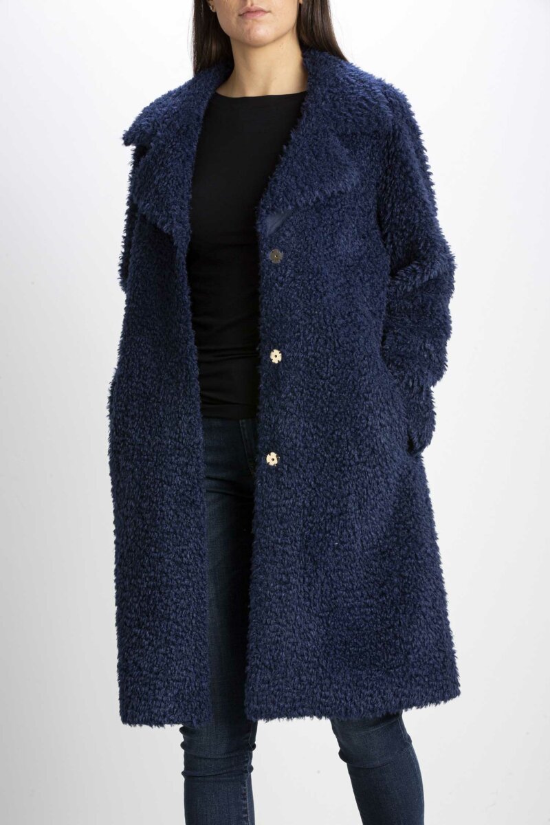 EMME MARELLA-CAPPOTTO EFFETTO PELLICCIA-EMNEUTRO BLU