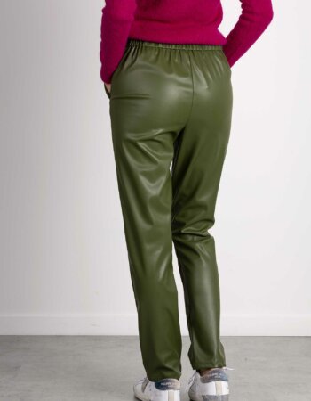 EMME MARELLA-PANTALONE EFFETTO PELLE-EMPOLLINE KAKI