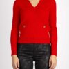 LIU JO-MAGLIA SCOLLO V M/L RIB&TWIST-LJMF3296MS99E ROUGE