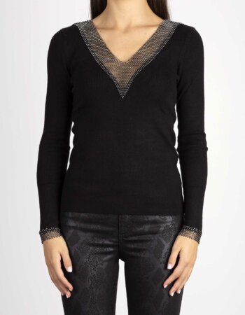 LIU JO-MAGLIA CHIUSA M/L VNECK-LJMF3355MS49I NERO