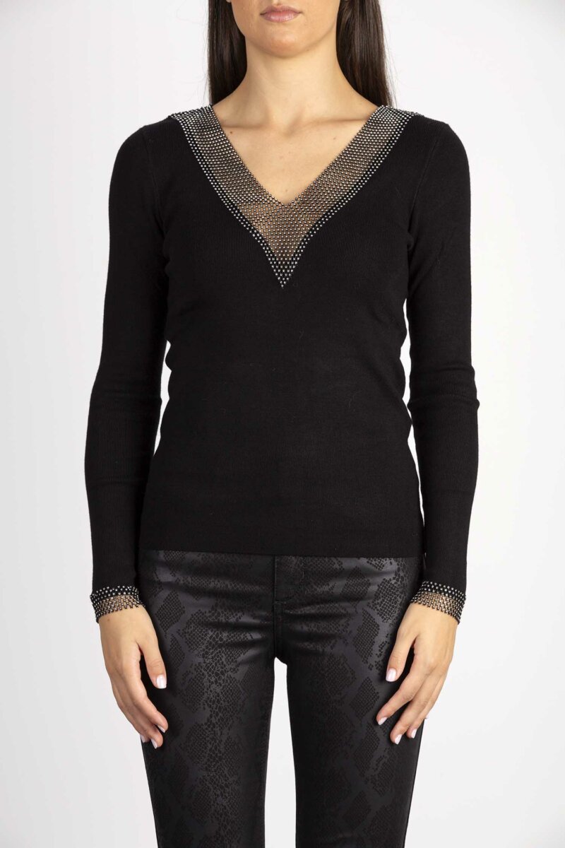 LIU JO-MAGLIA CHIUSA M/L VNECK-LJMF3355MS49I NERO