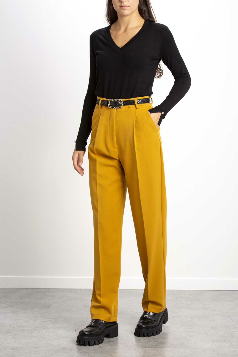 LIU JO-PANTALONE CHINO PIEGHE-LJWF2228T4224 SENAPE