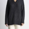 MARELLA-MJAGLIONE SCOLLO V IN ALPACA MOHAIR CON PAILLETTER-MACOLLA ANTRACITE