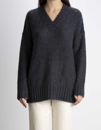 MARELLA-MJAGLIONE SCOLLO V IN ALPACA MOHAIR CON PAILLETTER-MACOLLA ANTRACITE