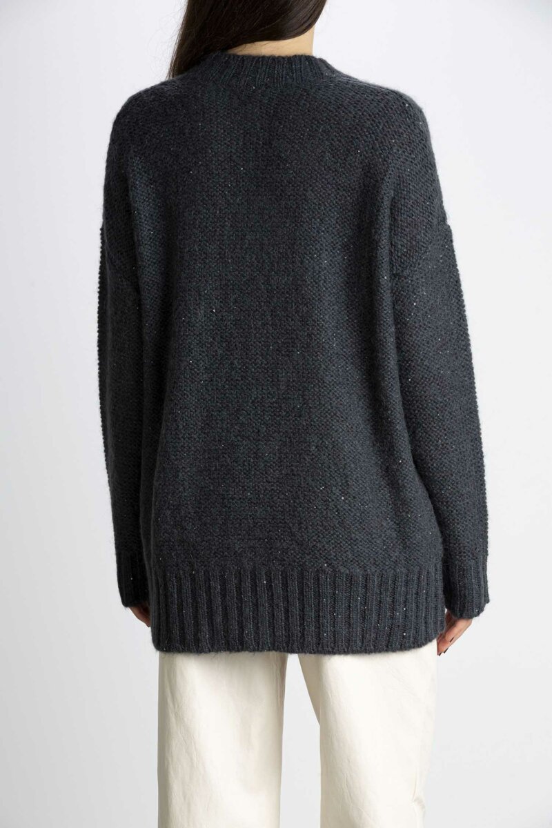 MARELLA-MJAGLIONE SCOLLO V IN ALPACA MOHAIR CON PAILLETTER-MACOLLA ANTRACITE