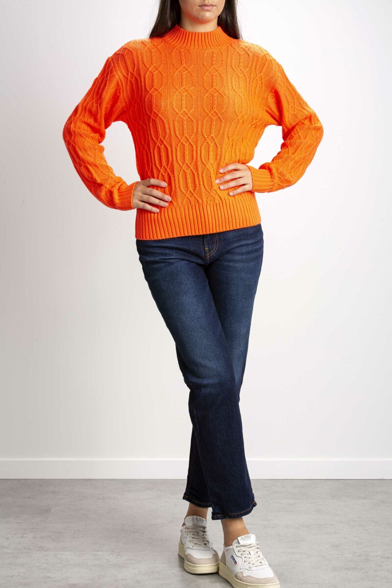 PATRIZIA PEPE-MAGLIA MIX PUNTI COLLO A CRATERE-PP2K0131K053 ORANGE