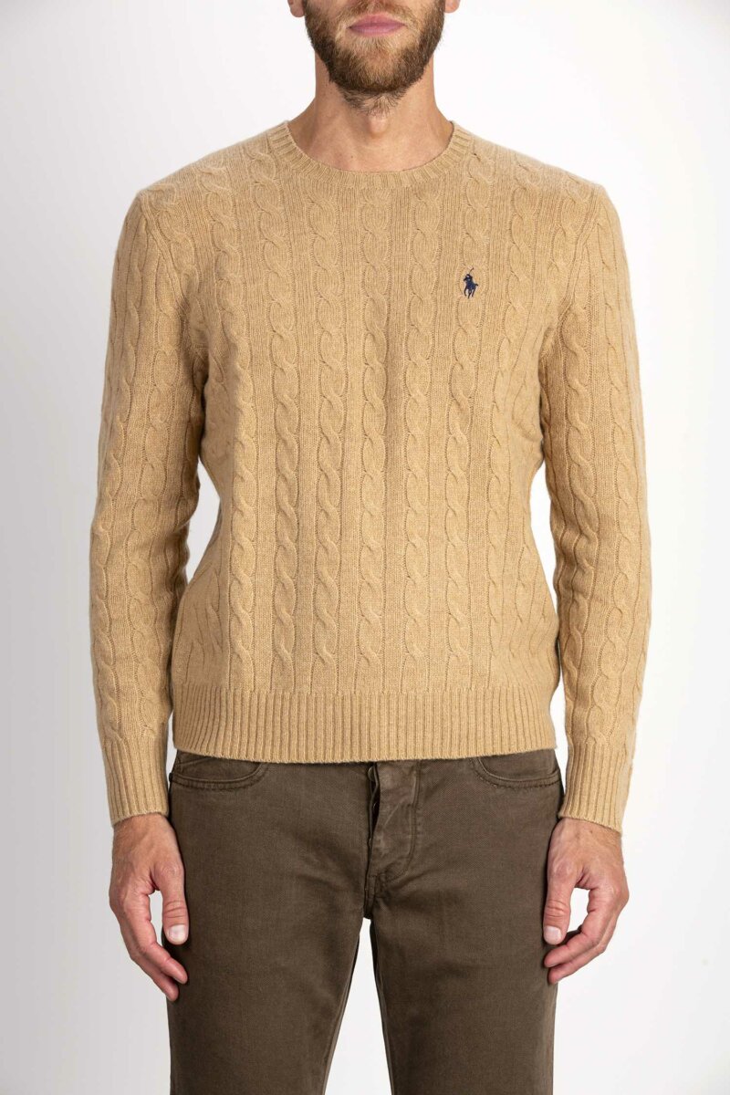 RALPH LAUREN-MAGLIA CON TRECCE-RL876762 CAMEL