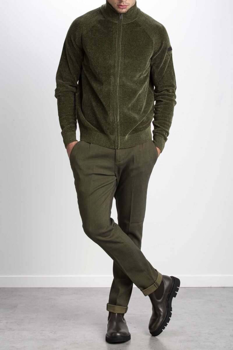 RRD-MAGLIA VELVET FULL ZIP UOMO-RRDW22083 VERDE