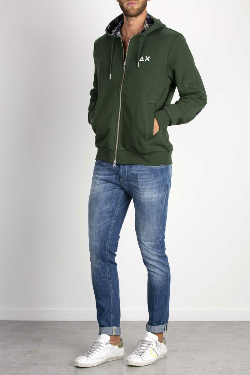 SUN68-HOOD ZIP CONTRAST FABRIC-SNF43123 VERDE