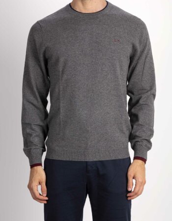 SUN68-MAGLIA ROUND DOUBLE RIB-SNK43106 GRIGIO