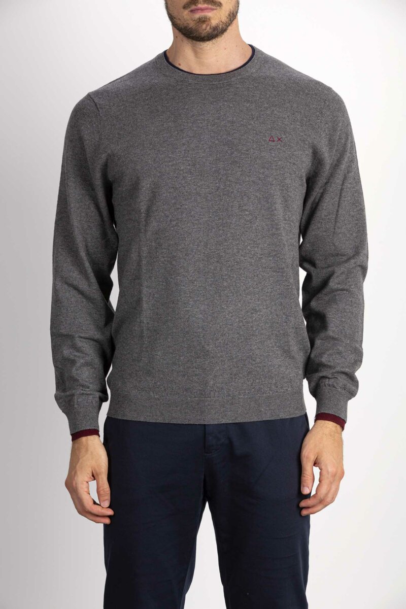 SUN68-MAGLIA ROUND DOUBLE RIB-SNK43106 GRIGIO