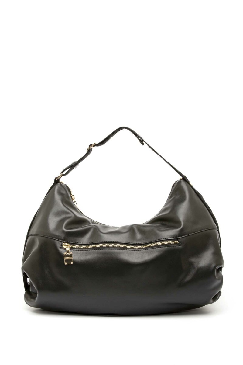 BORBONESE-BORSA HOBO LARGE IN VITELLO NAPPATO-BO924163AL6 NERO