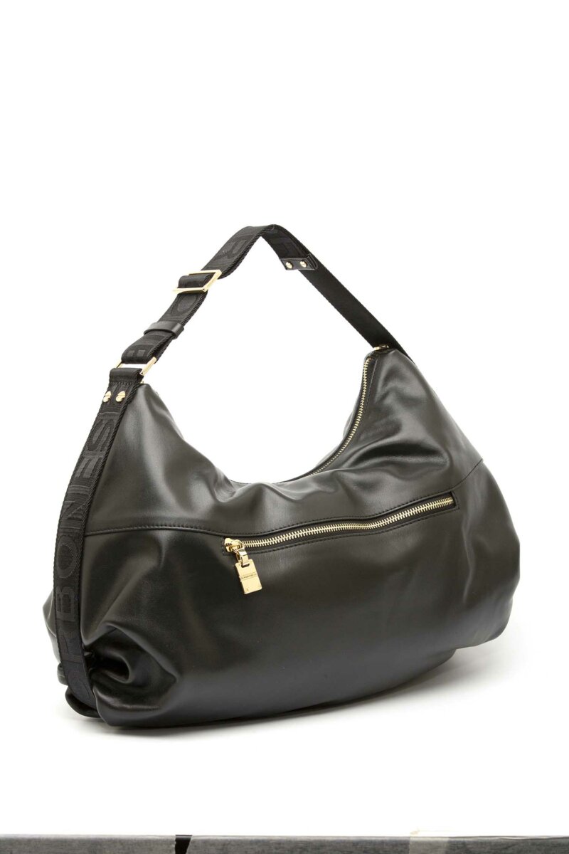 BORBONESE-BORSA HOBO LARGE IN VITELLO NAPPATO-BO924163AL6 NERO