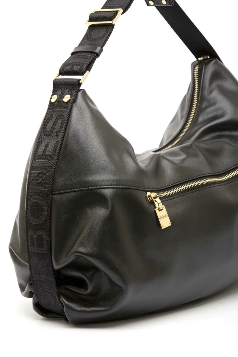 BORBONESE-BORSA HOBO LARGE IN VITELLO NAPPATO-BO924163AL6 NERO