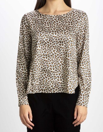 EMME MARELLA-BLUSA IN TWILL STAMPATO ANIMALIER-EMFASHION PANNA