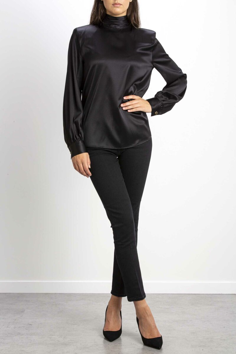 PINKO-BLUSA BABI SATIN STRETCH-PKBABI BLACK