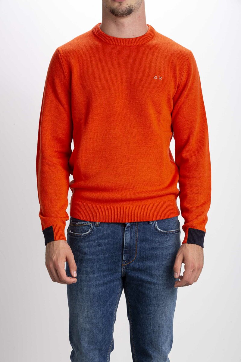 SUN68-MAGLIA GIROCOLLO SOLID COLOR RIB-SNK42134 ARANCIO