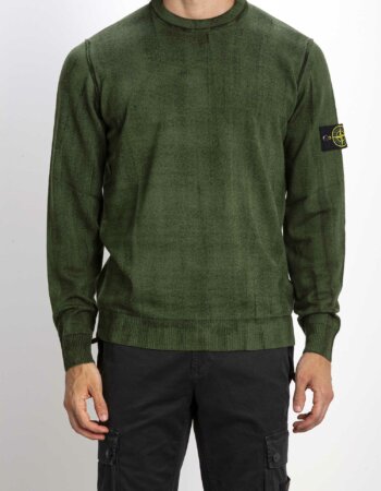 STONE ISLAND-MAGLIA GIRO TRATTAMENTO MANUALE-ST537T3 VERDE