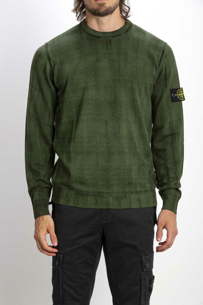 STONE ISLAND-MAGLIA GIRO TRATTAMENTO MANUALE-ST537T3 VERDE