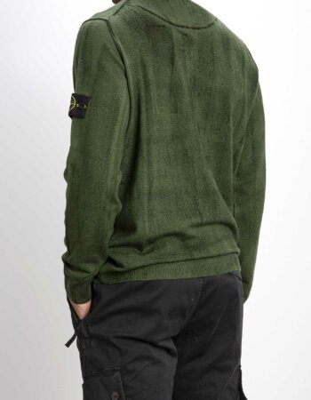 STONE ISLAND-MAGLIA GIRO TRATTAMENTO MANUALE-ST537T3 VERDE