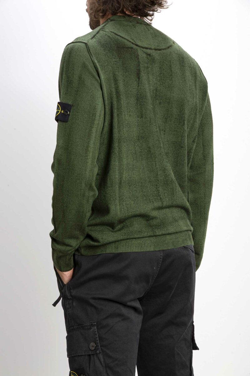 STONE ISLAND-MAGLIA GIRO TRATTAMENTO MANUALE-ST537T3 VERDE